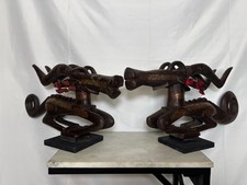 Pair Vintage Bambara Chiwara Antelope Sculptures w/ Brass Inlay Africa 20
