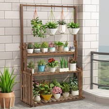 Metal/Wooden Multi Tiered Plant Pot Stand Flowers Greener Indoor Outdoor Display picture