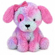 Animal Adventure 6” Plush Dog Multi-Color Tie-Dye Pink Bow Stuffed Animal Toy picture