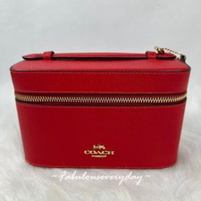 Coach Cosmetic Case In Crossgrain Leather/Gold/Red CW727 NWT picture
