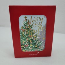 PAPYRUS Embossed Merry Christmas Candy Tree Cards Envelopes Gold Foil 20 Count picture
