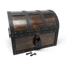 Nautical Cove Handmade Wooden Treasure Chest Storage Box Real Leather Accents picture