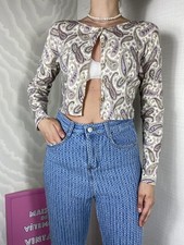 Rare Etro Vintage Woman’s Paisley Cardigan t shirt long sleeve Floral Top Crop picture