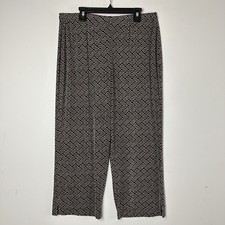 Chicos Travelers Pants Crop Black Beige Geometric Slinky Knit Pull On Casual L 2 picture