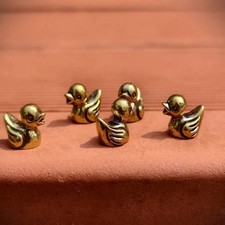 5PC Solid Brass Mini Duck Figurines Handmade Collectible Desk Decor Gift picture