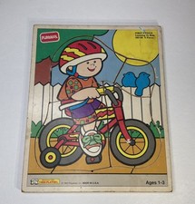 Vintage 1992 Playskool First Puzzle Learning To Ride 4 Piece Wooden USA 180-06 picture