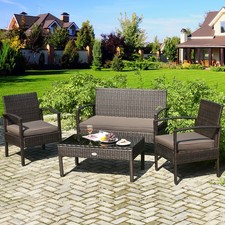 4PCS Outdoor Patio Rattan Furniture Set Cushioned Sofa Coffee Table Deck picture