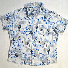 Apt. 9 Men’s XL White Blue Bird Graphic Print Woven SS Button-Up Point Collar picture