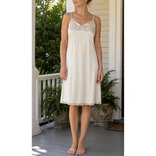 1970's Vtg JCPenney Ivory Nylon Knee Length Slip Dress Lace Antron Nylon 36/14 picture