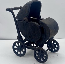 Vintage Cast Iron Baby Stroller Carriage Nursery Decor Collectible Toy picture
