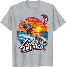 Funny Lake America Est 2026 American Patriot Retro Sunset Unisex T-Shirt picture