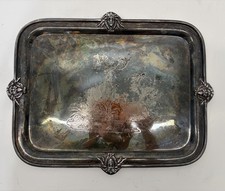 Antique 1880-1890s Wilcox Silver Plate Tray Etched Deer Stag Landscape Mascaron picture