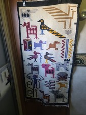 Vintage Beautiful Hand Woven Peruvian Wool Weaving Tapestry Kilim Rug Pictorial picture