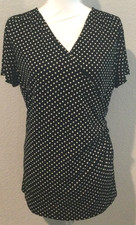 Talbot's Women's Navy Blue Blouse Polk Dots V-neck Short Sleeve Size L NWT picture