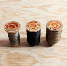 Vintage Holland Thread Co Pure Dye Machine Silk Thread Wood Spools Lot of 3 picture
