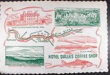 The Dalles Oregon Coffee Shop & Hotel Advertising Placemat Columbia River 1955 picture