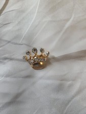 Vintage Rhinestone Crown Brooch | Gold-Tone Tiara Figural Pin | Costume Jewelry  picture