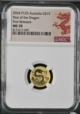 2024 P125 $15 Australian 1/10 Oz Gold Lunar Coin • MS70 • Year of the Dragon (龍) picture