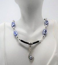 Vintage Japanese Sandpiper Porcelain Handcrafted Blue Akoya Pearl Necklace OOAK picture