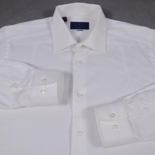 David Donahue Dress Shirt Mens 16.5 32/33 Large White Slim Fit Non Iron Cotton picture