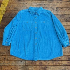 Vintage Corduroy Button Up Shirt Blue Womens 2X Long Sleeve 90s Preppy Casual picture