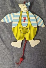 Vintage Wooden Jumping Jack Pig Pull String Toy Puppet Wall Decor Hampelmann picture