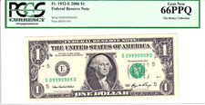 2006 $1 FRN PCGS Gem New 66PPQ Fancy 0/9 BINARY Serial #E09990909D picture