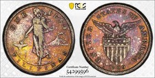 1909-S US Philippines Silver Peso PCGS F Detail Possible Manila Bay Salvage WWll picture