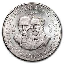 1960 Mexico Silver 10 Pesos 150th Anniversary AU/BU picture