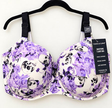 Torrid Curve Smoothing T-Shirt Bra 38H Purple Floral Skull Underwire picture