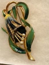 Vtg 1940s CORO Enamel Bell Flower Trembler Brooch, Adolph Katz picture