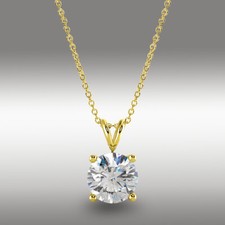 2.0 Ct Round Brilliant Cut GRA Moissanite Pendant 16+2 Solid 14k Yellow Gold NEW picture