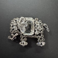 SCHREINER NY Vintage Clear Crystal Elephant Brooch Verified Unsigned Inverted picture