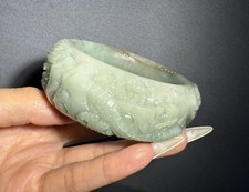 60mm Natural Mongolian Jade Bangle/Shetei Cui/Hand Carved Ink Painting picture
