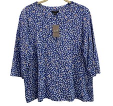 J Jill Wearever Floral Knit Blouse PL Blue Layer Brunch Festival Romantic Boho picture