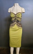 💥STUNNING MANDALAY Y2K Evening COCKTAIL DRESS Embellished LIME GREEN 6 picture