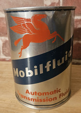 VINTAGE MOBIL AUTOMATIC TRANSMISSION FLUID 1 qt. MOTOR OIL CAN W/ FLYIN PEGASUS picture