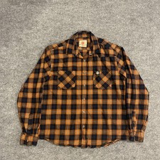 Odell Brewing Western Plaid Flannel Shirt Mens L Orange Snap Front Long Sleeve picture