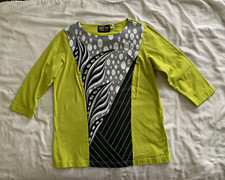 Bob Mackie Wearable Art Women's Top S Regular Green Gray Polk 3/4 sleeves picture
