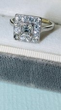 Antique Art Deco platinum/18K wht gold, sq. cut center/OE cut diamond ring, GIA picture
