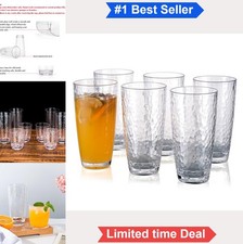 26 oz Hammered Acrylic Tumbler Set of 6 Clear Shatterproof Plastic Stackable picture