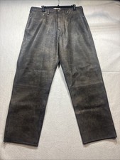 Stussy Big Ol Jeans Stonewash Lamb Leather Pants Distressed Streetwear Sz 34 picture