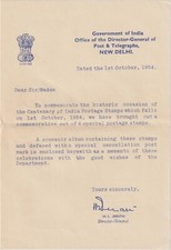 1854-1954 INDIA POSTAGE STAMP CENTENARY BOOKLET with Letter of D.G. H.L. Jerath picture