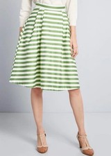 ModCloth Womens Skirt 2X Green White Pleated A Line Midi Retro Vintage NWT picture