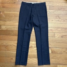 J Crew Bowery 100% Wool Navy Blue Slim Pleated Trousers Pants 32x32 picture