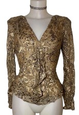 90s Y2k Womens Victorian Brown Silk Ruffle  Top Sz S Whimsigoth Coquette Vampy picture