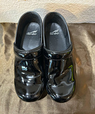 Dansko Women’s Black Patent Leather Slip-On Clog Flats Round Toe picture