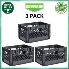 Juggernaut Storage 24QT Plastic Heavy-Duty Milk Crate, Black, 3 Pack picture