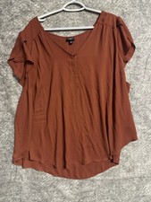 Torrid Top Womens 3 Brown Rust Cap Sleeve Popover Plus Loose Flowy Lightweight picture
