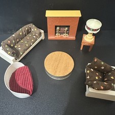 VTG Fisher Price Little People Dollhouse Furniture Sofa Chair Firepla.Lamp Table picture